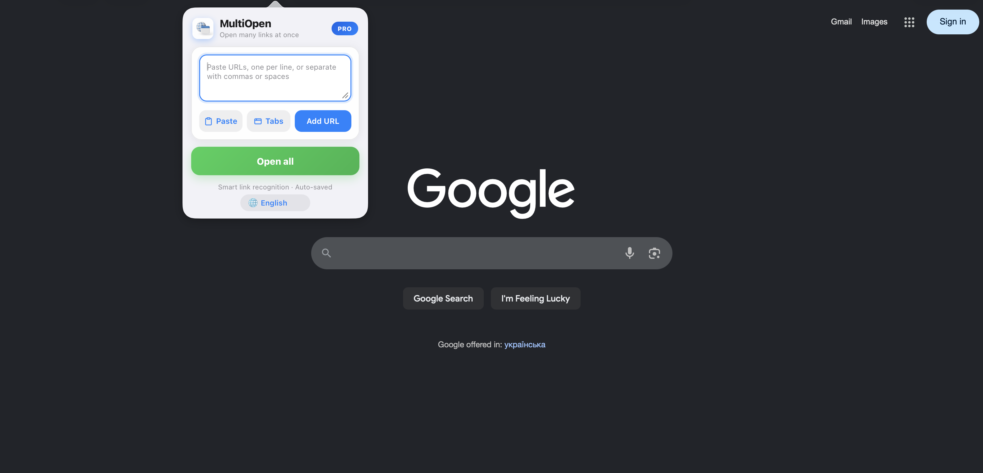 MultiOpen open over Google in Safari on Mac